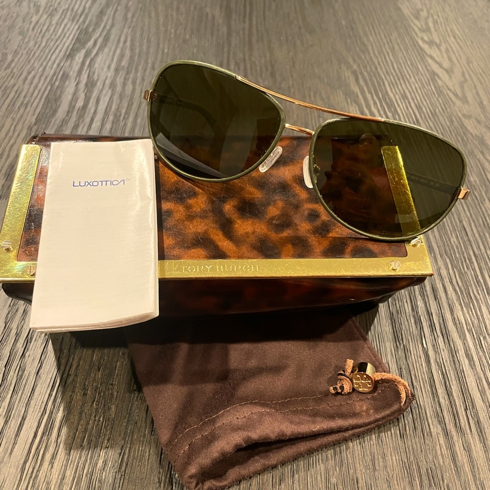 Tory Burch Leather Covered Aviator Sunglasses